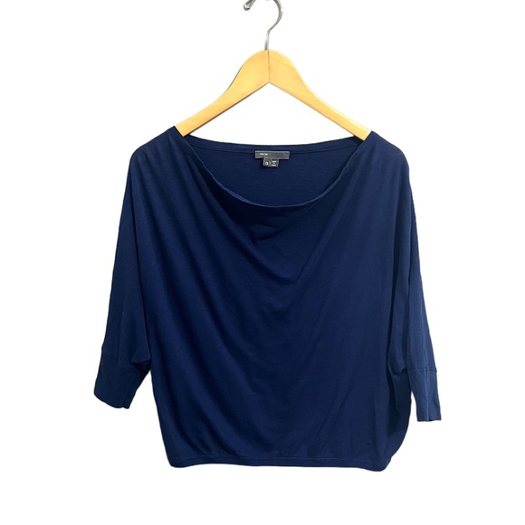 Vince Cotton Navy Blue Boatneck Shirt - Picture 1 of 8